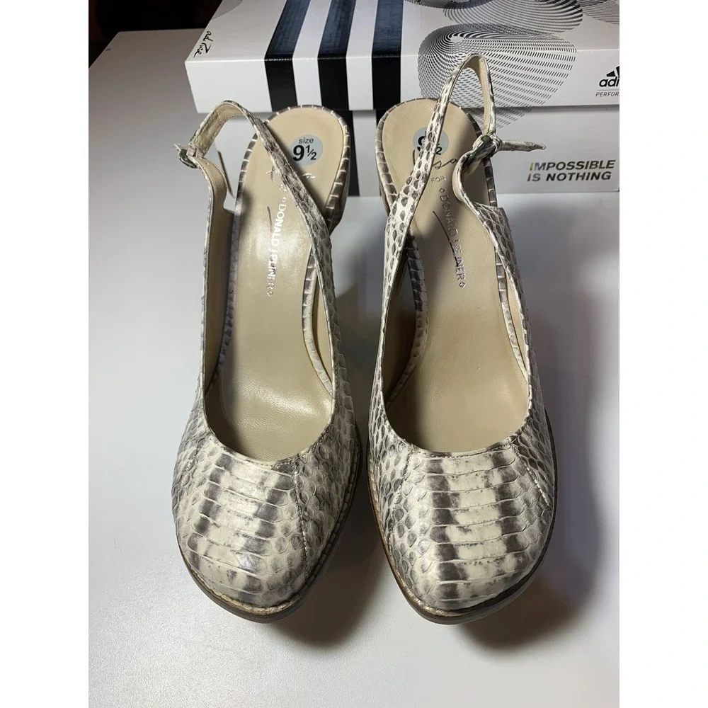 Lisa for Donald J Pliner Snake Skin Beige Slingback Platforms Size 9.5M
